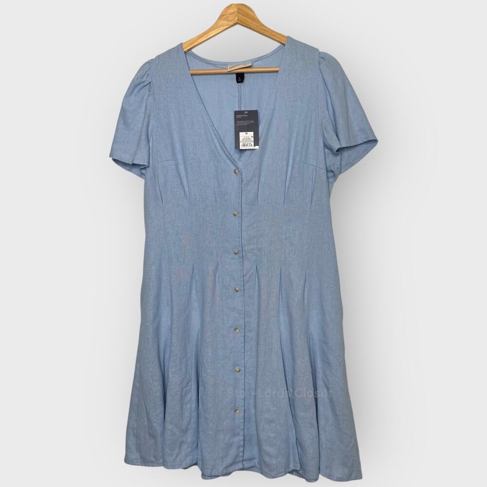 Universal Thread Medium Blue Short Sleeve V-Neck A-Line Dress Cottagecore Denim